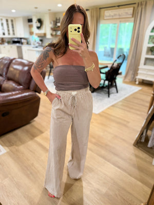 Cecelia Striped Linen Pants - Khaki