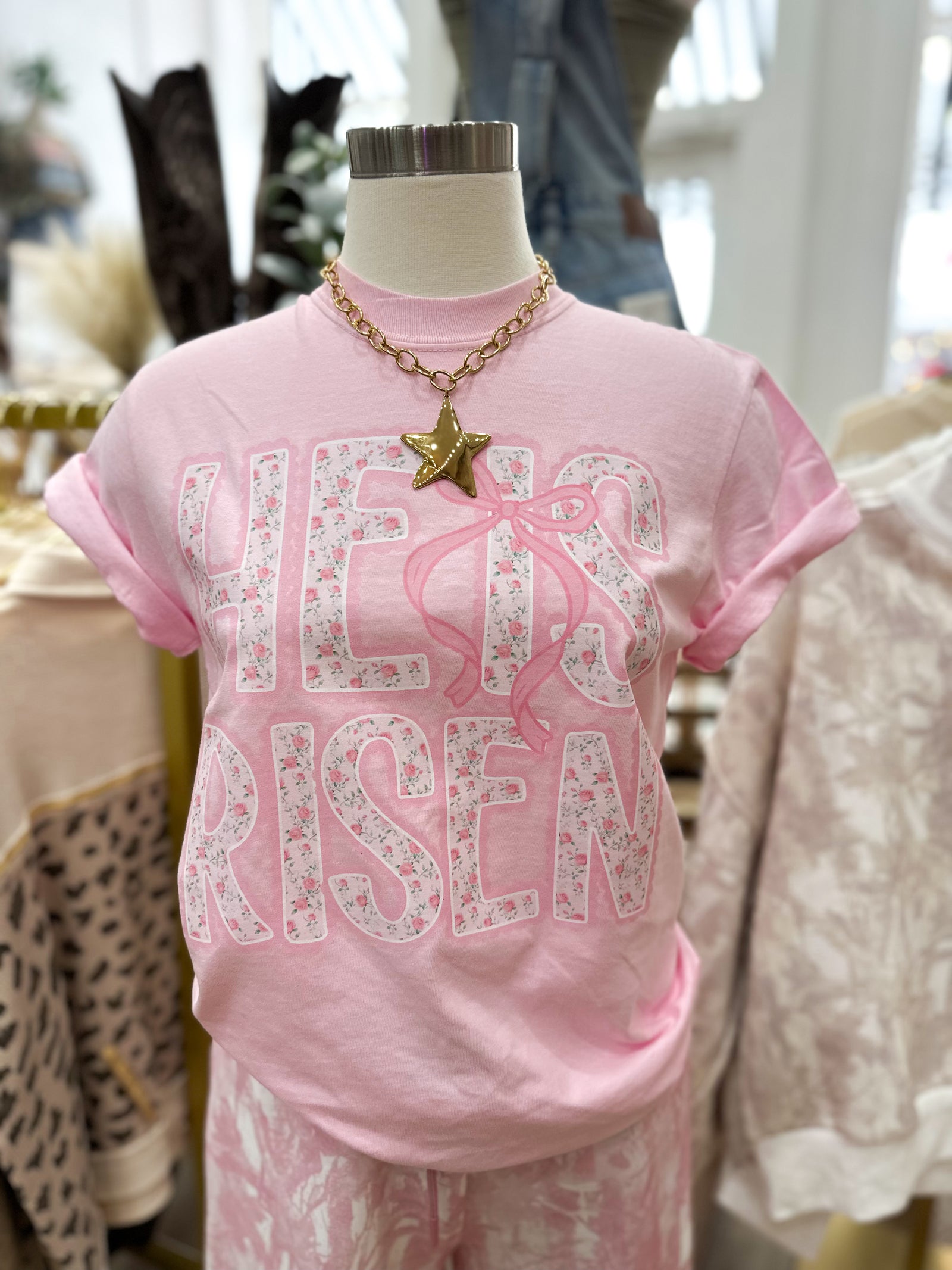 He is Risen Floral Bow Comfort Colors Tee
