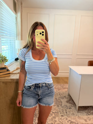 Mandi Striped Scoop Neck - Baby Blue