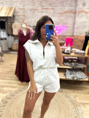 Lucky To Have You Scuba Short  Set - Light Gray