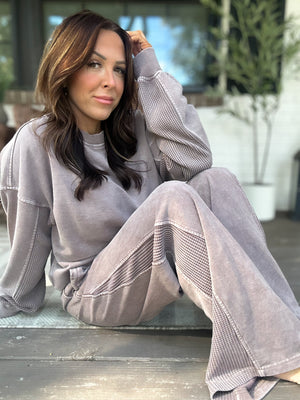 Delaney Mineral Washed Wide Leg Pant - Mocha