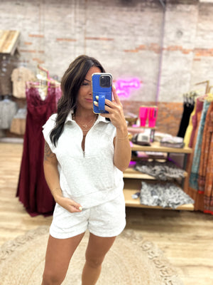 Lucky To Have You Scuba Short  Set - Light Gray