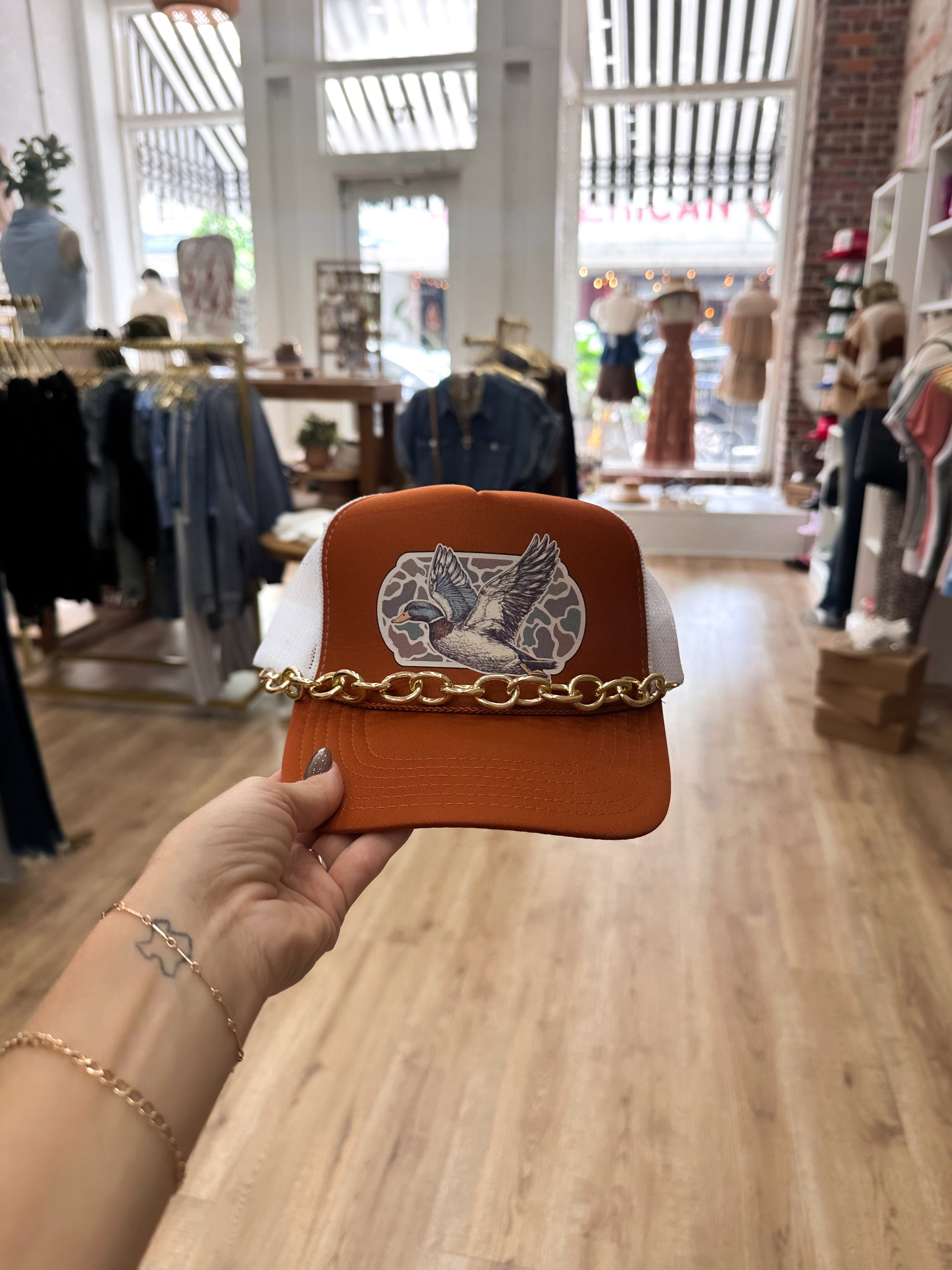 Camo Mallard Trucker Hat - Rust