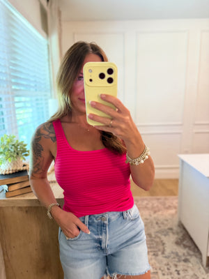 Tonya Striped Tank Top - Fuchsia