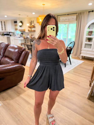 No Worries Strapless Romper - Charcoal