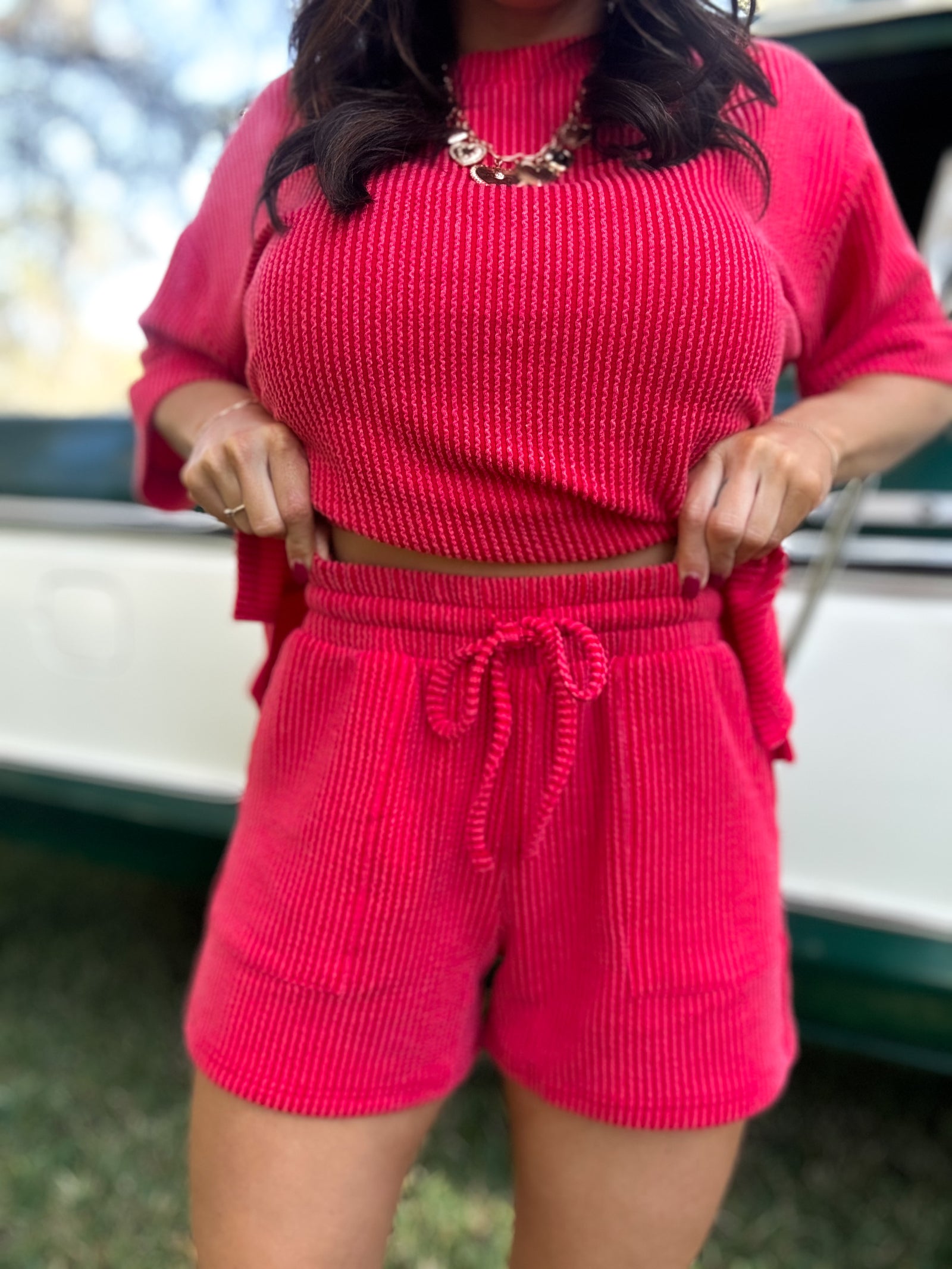 DOORBUSTER - Ali Ribbed Shorts - Ruby