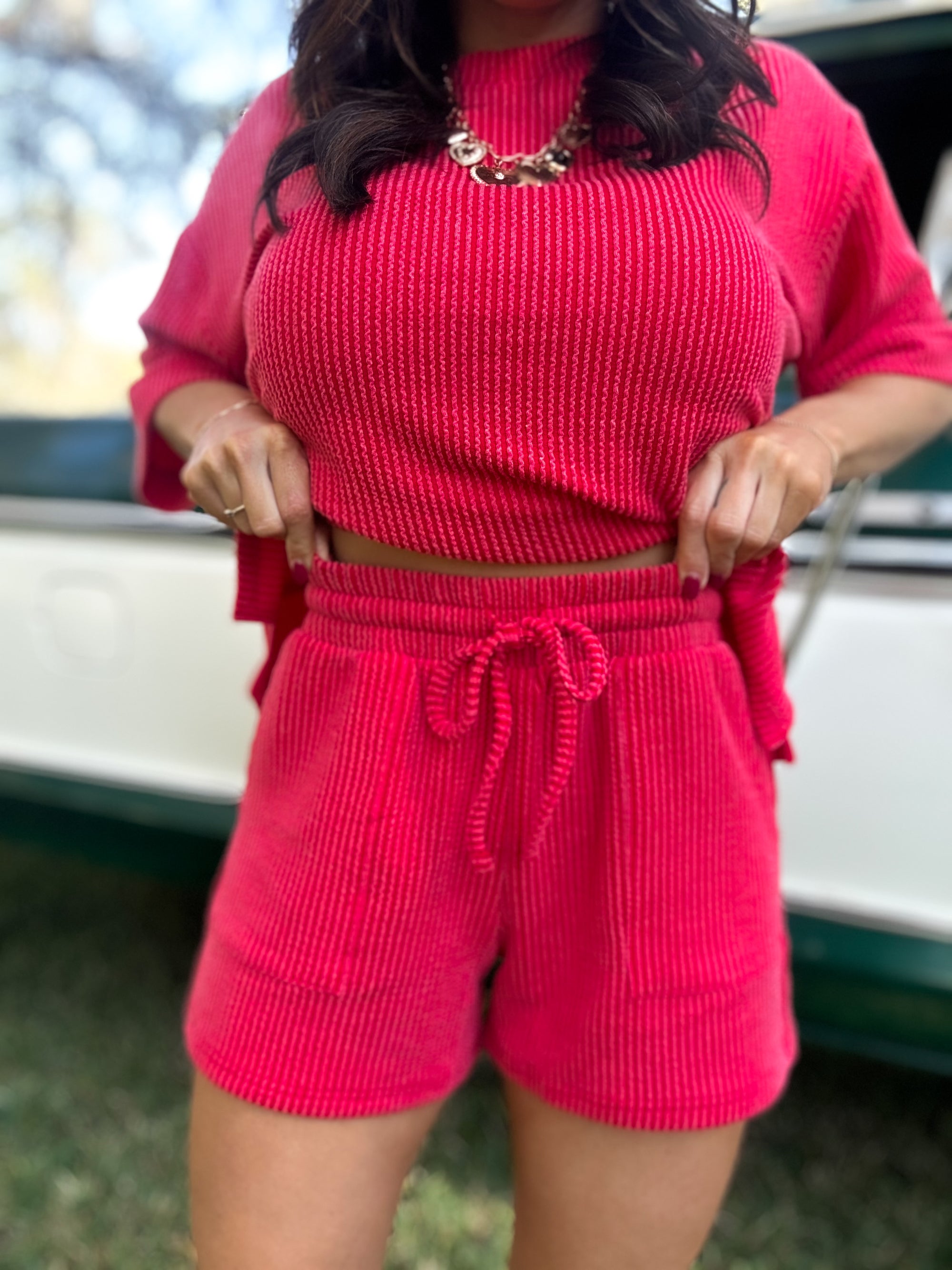 DOORBUSTER - Ali Ribbed Shorts - Ruby