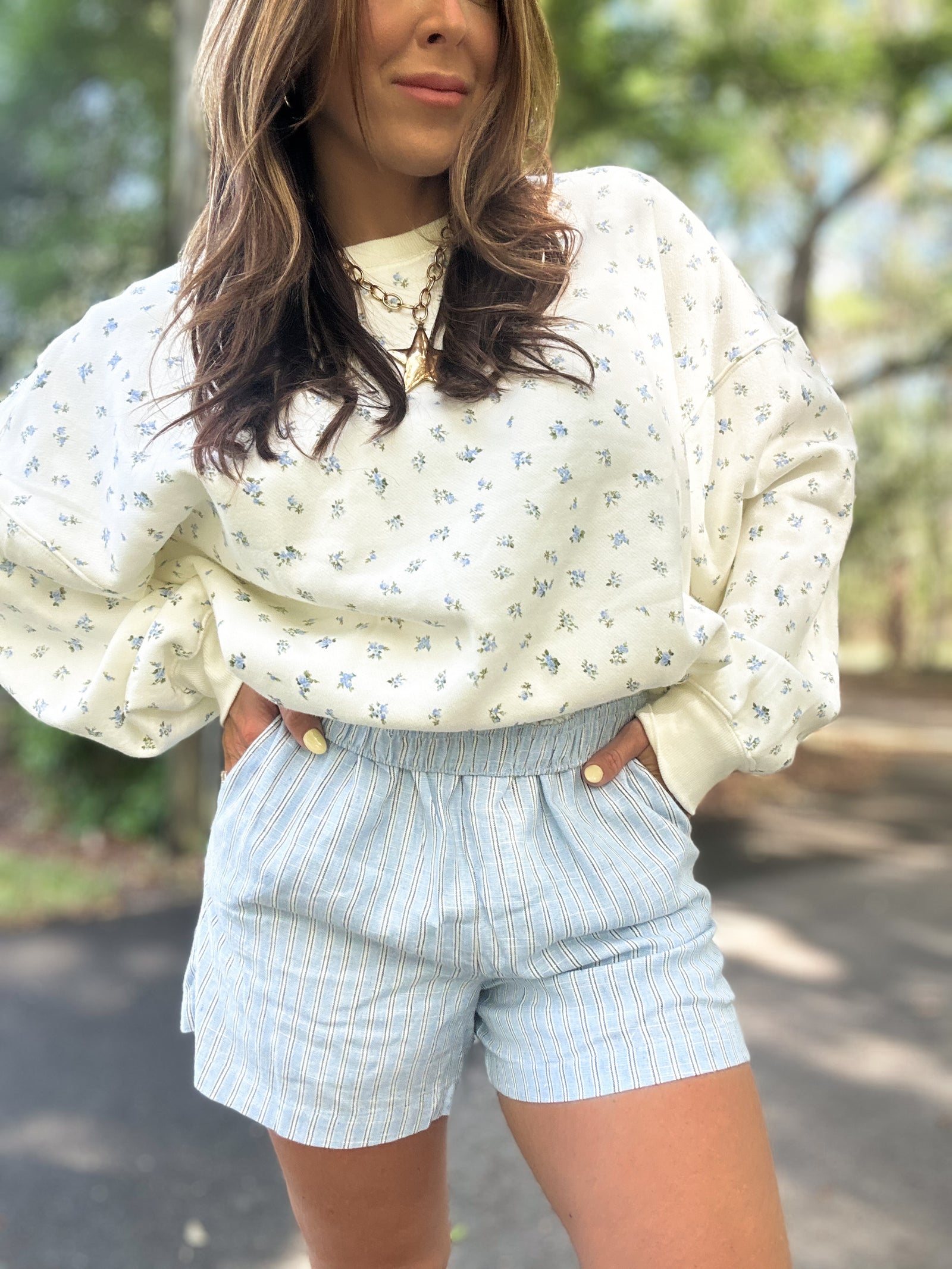 Abbie Striped Breezy Shorts - Baby Blue