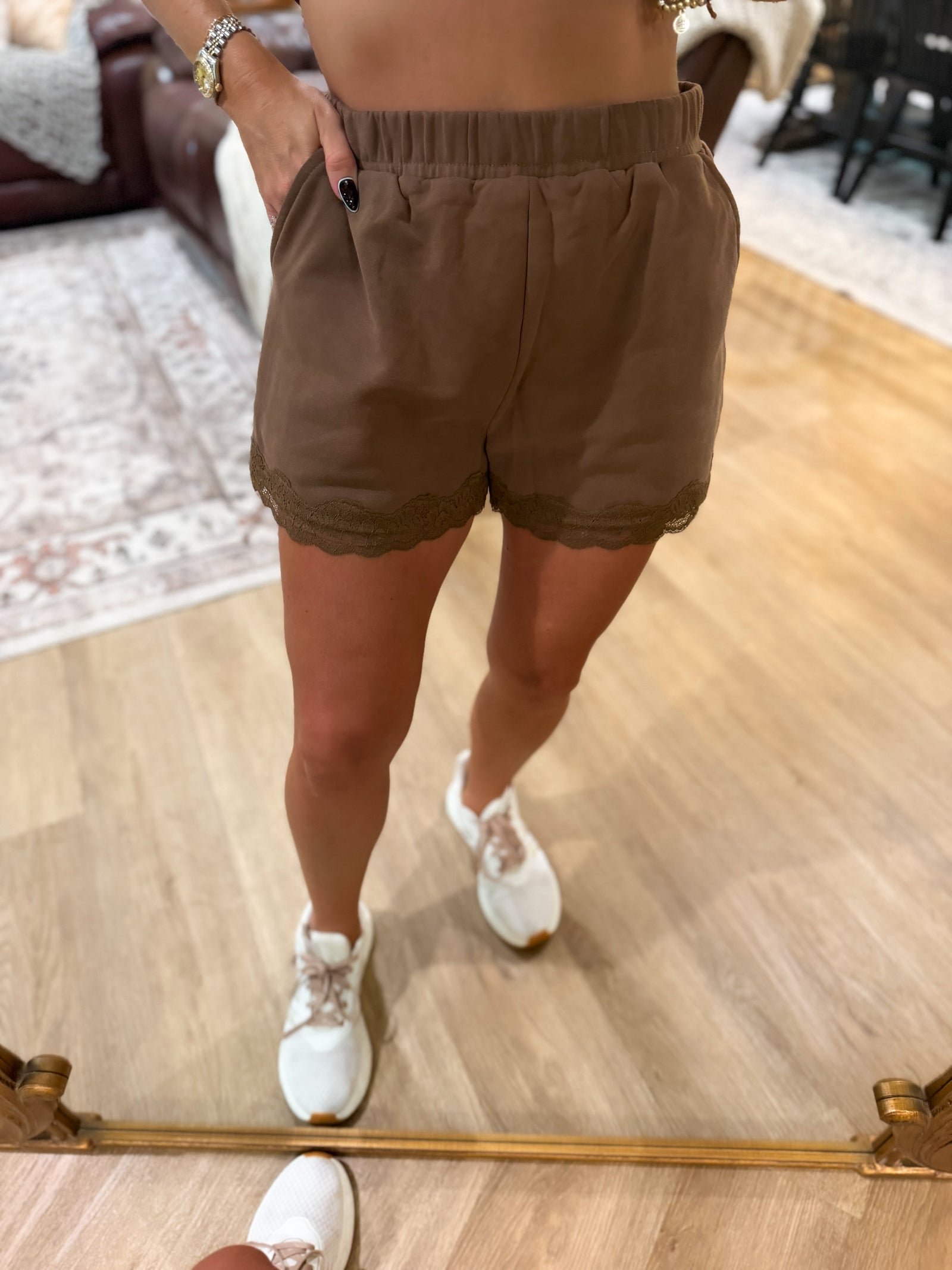 Willow Lace Trimmed Lounge Shorts - Brown