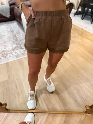 Willow Lace Trimmed Lounge Shorts - Brown