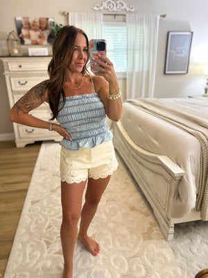 Millie Smocked Chambray Top - Light
