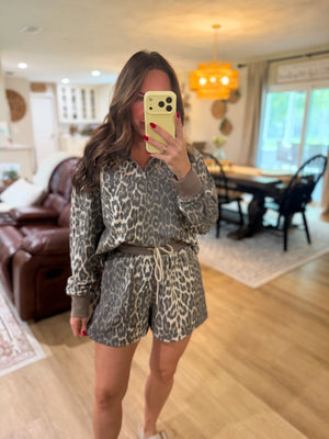 Lilly Leopard Print Terry Cloth Quarter Zip