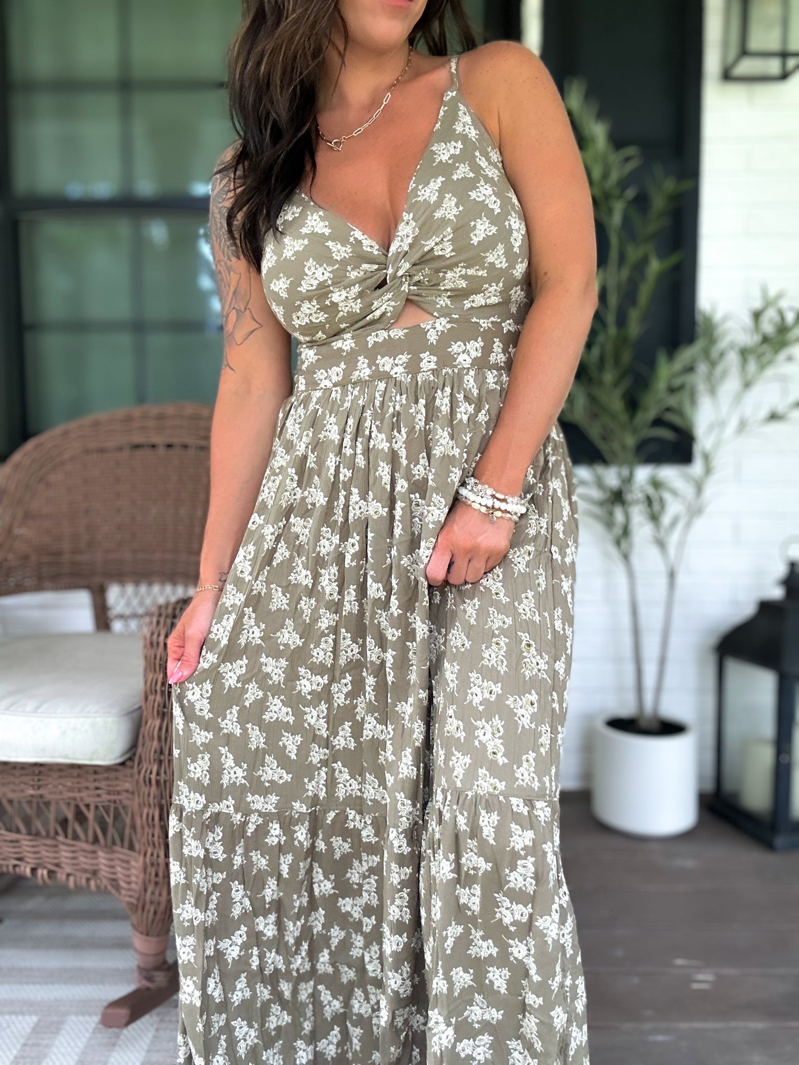 Luna Olive Floral Maxi Dress