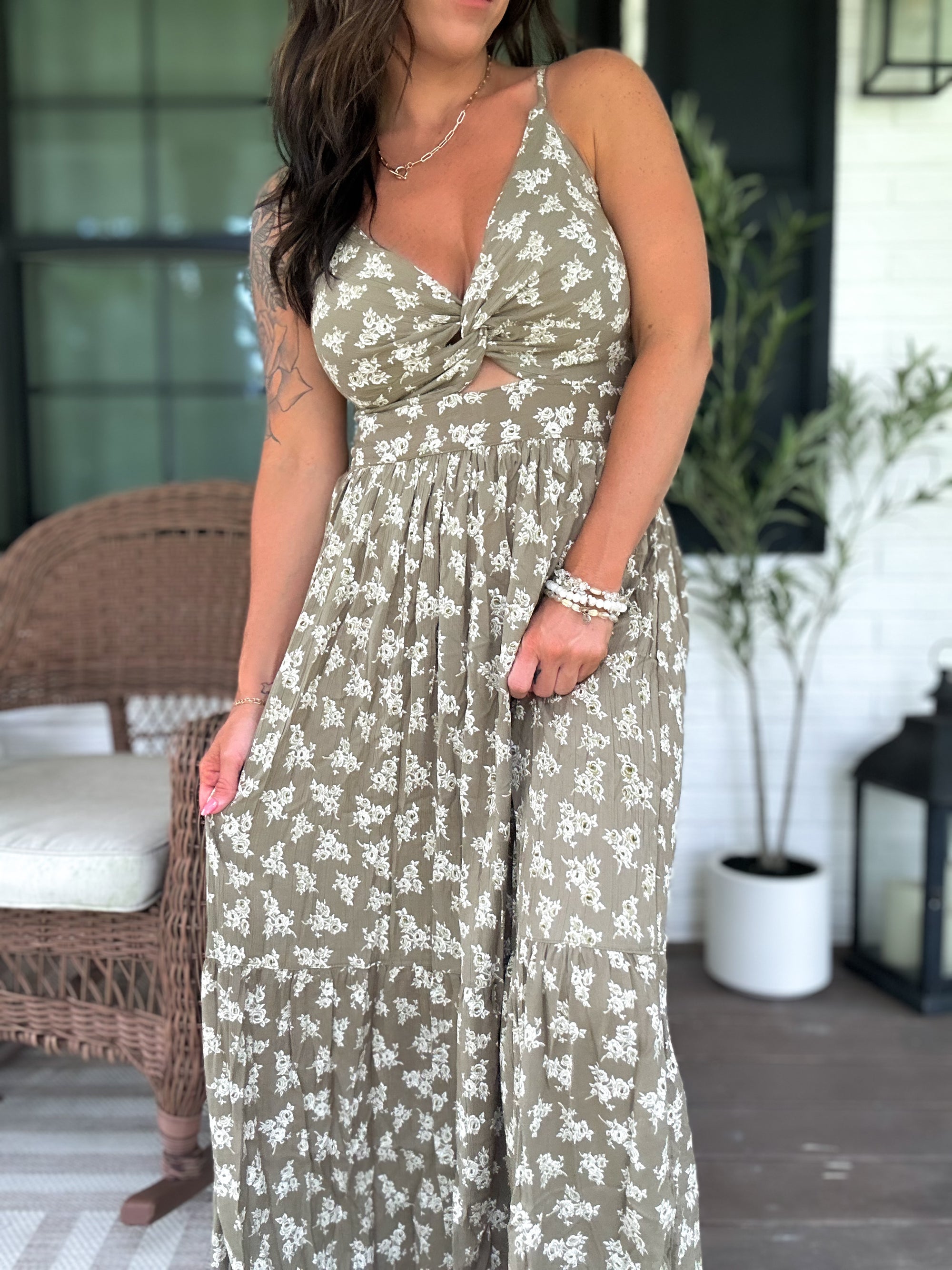 Luna Olive Floral Maxi Dress
