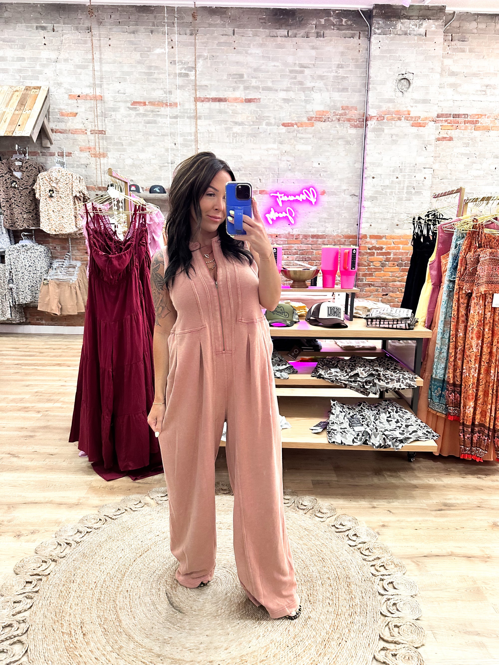 Veronica Mineral Washed Jumpsuit - Rust