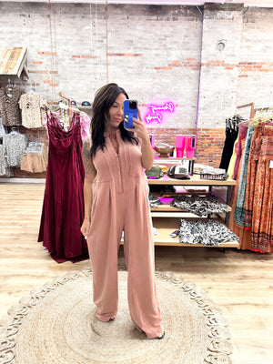 Veronica Mineral Washed Jumpsuit - Rust