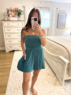 Can't Quit You Tube Top Romper - Teal