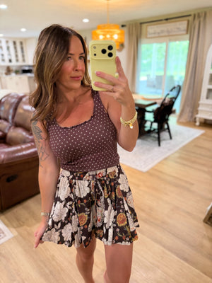 Addison Floral Print Skort - Espresso