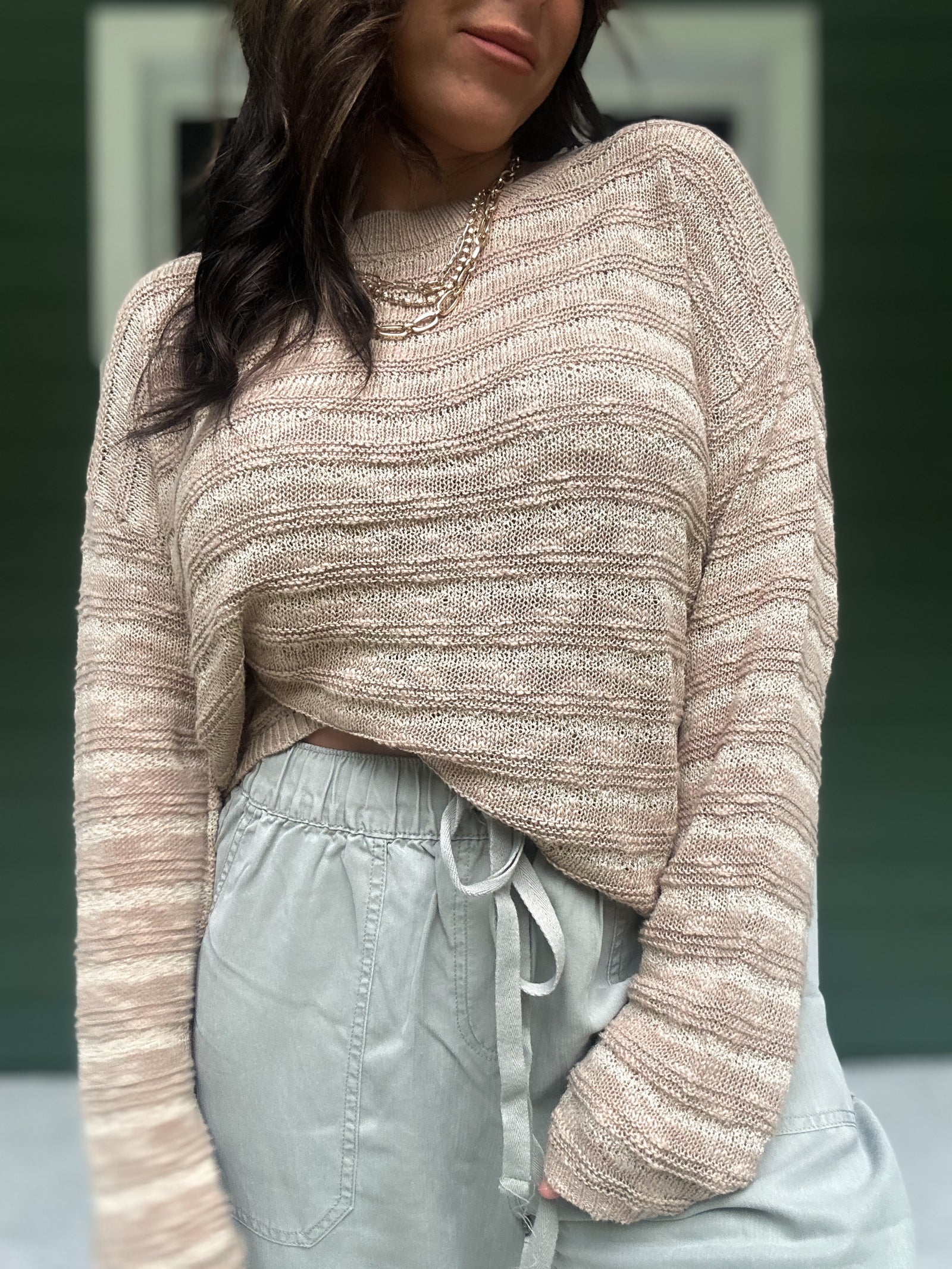 Teri Textured Stiped Lightweight Sweater