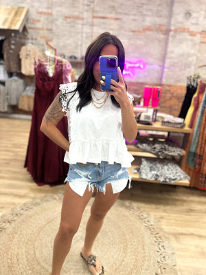 Mable Lace Trim Top - White