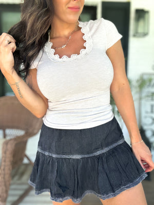 Nora Lace Trim Skort - Black