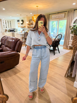 Jack Elastic Waist Washed Denim Pants