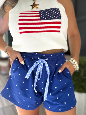 Lakelyn Polka Dot French Terry Shorts - Royal