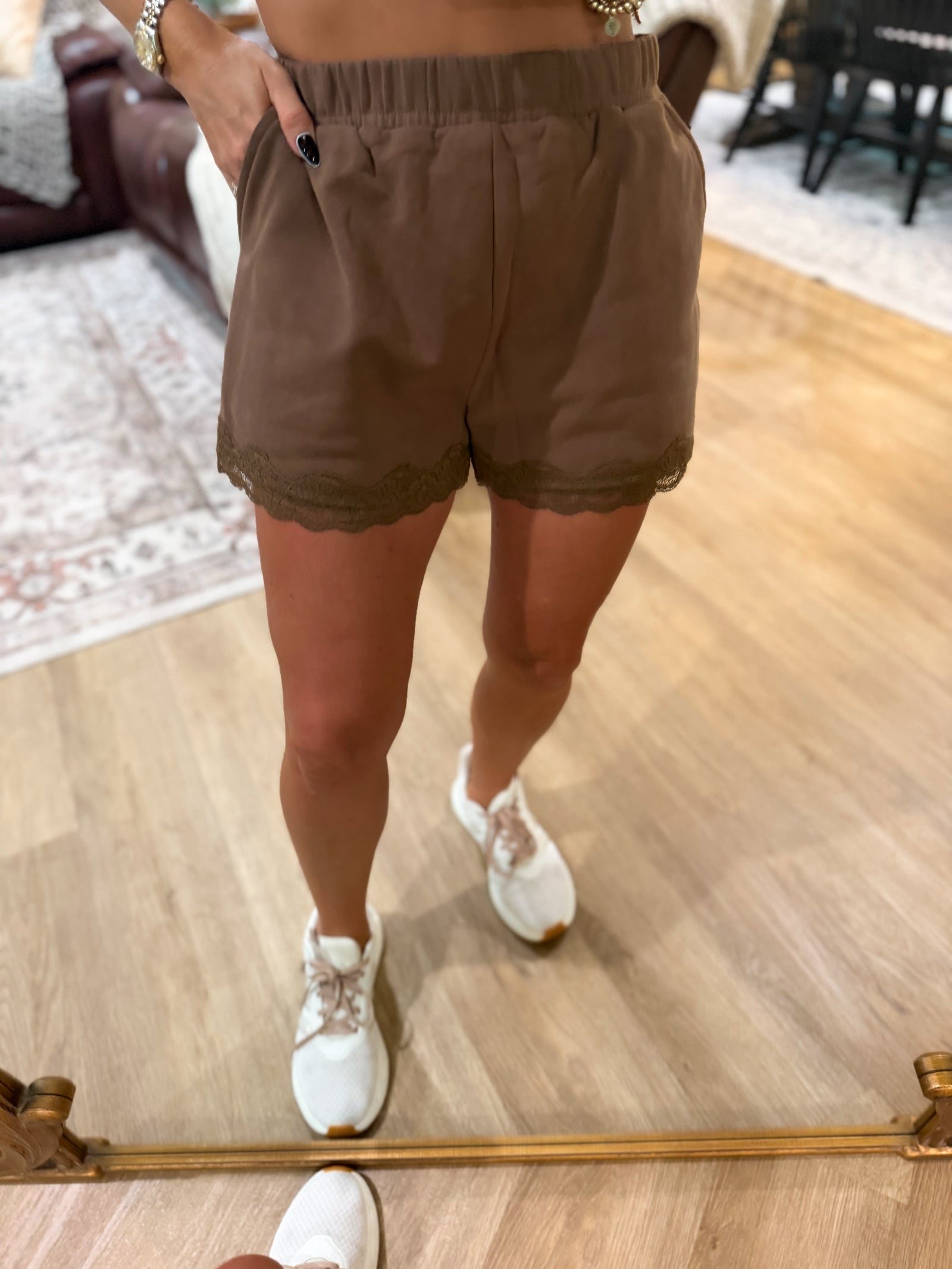 Willow Lace Trimmed Lounge Shorts - Brown
