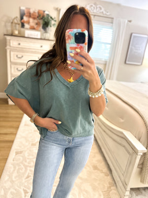 Alyse Oversized V-Neck Short Sleeve Top - Teal