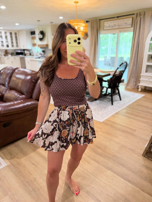 Addison Floral Print Skort - Espresso