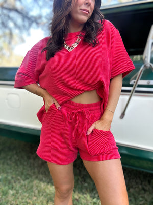 DOORBUSTER - Ali Ribbed Shorts - Ruby