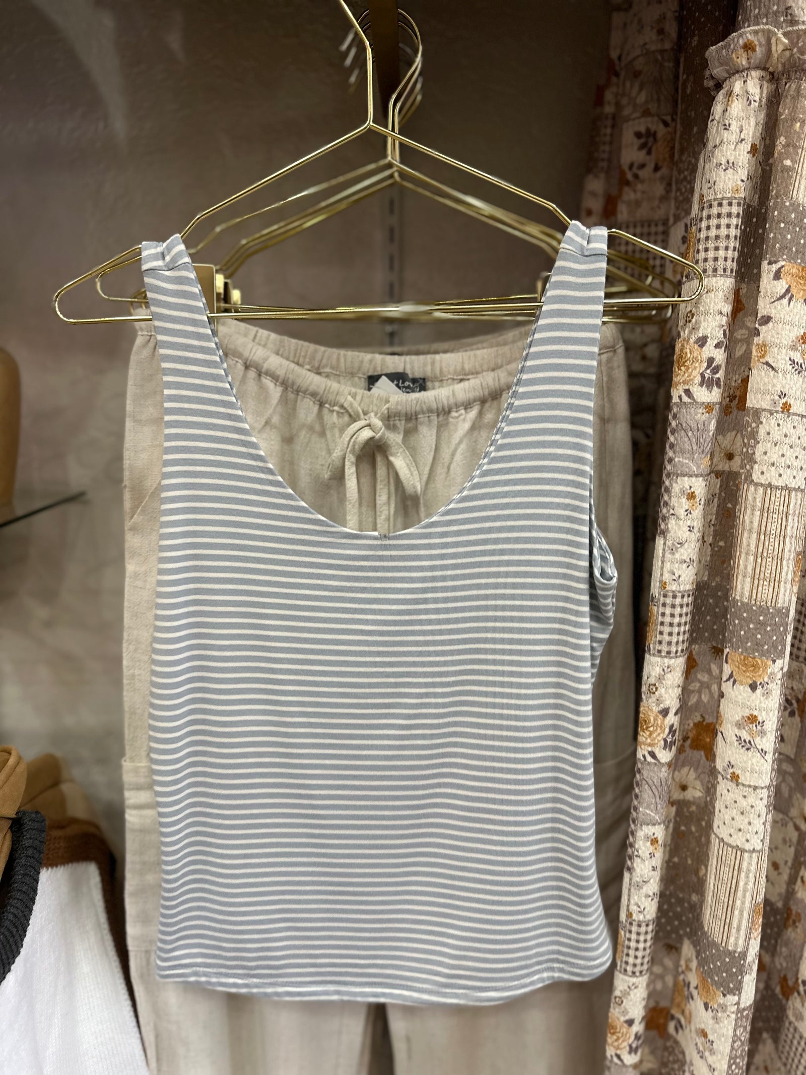 Isabelle Ultra Soft Striped Tank - Slate Blue