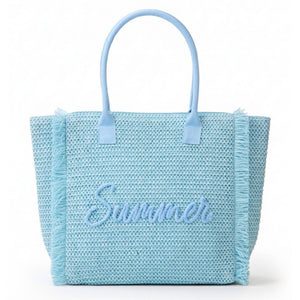 Summer Woven Straw Fringe Tote Bag
