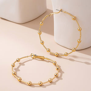 Classic Gold Ball Beaded Station Hoop Earrings
