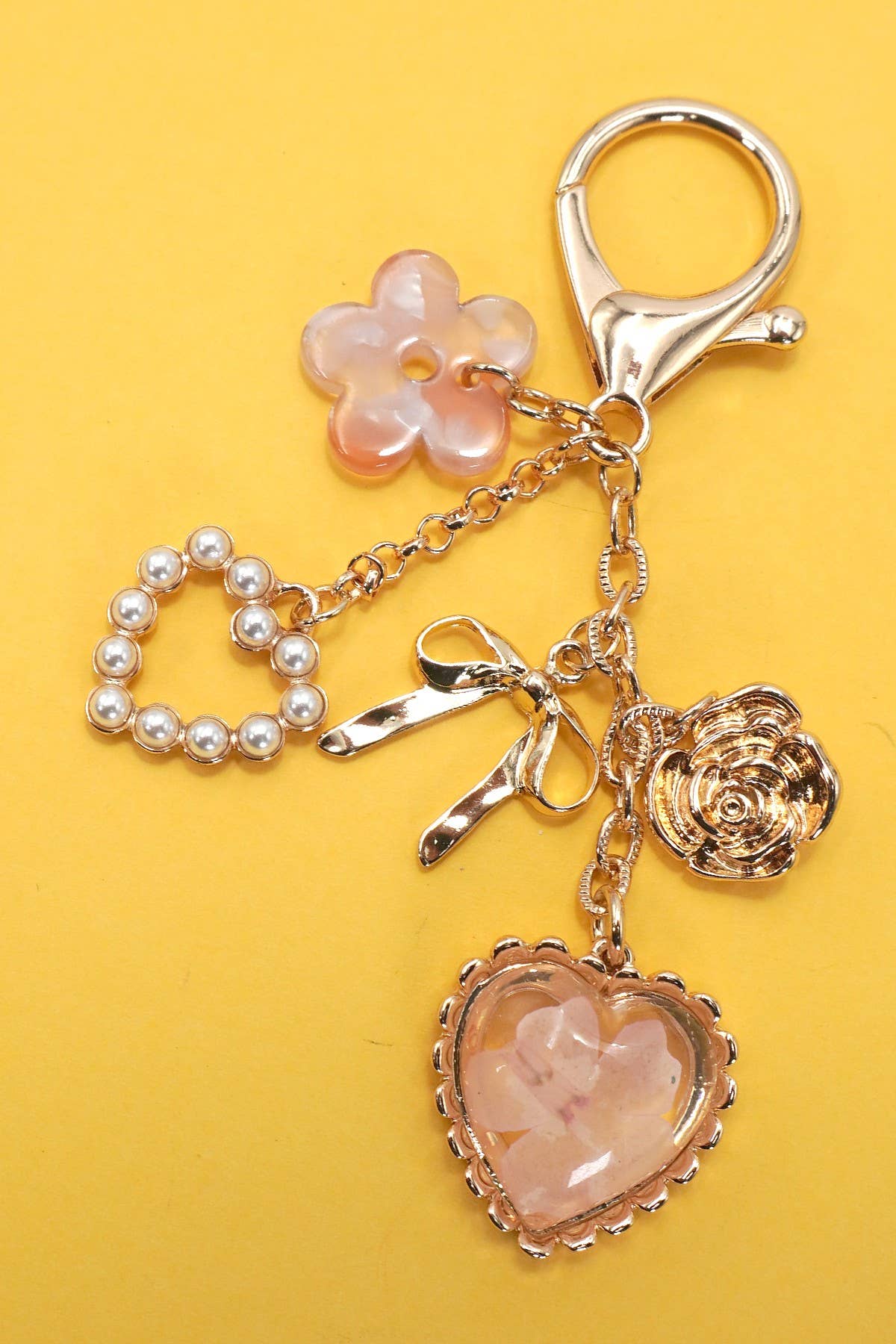 Pressed Flower Bow Pearl Heart Charms