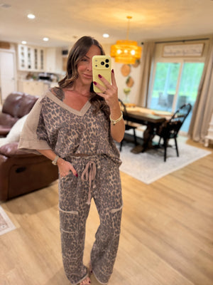 Kyleigh Mineral Washed Leopard VNeck Top