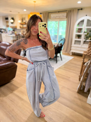 Mindy Mineral Wash Barrel Leg Jumpsuit