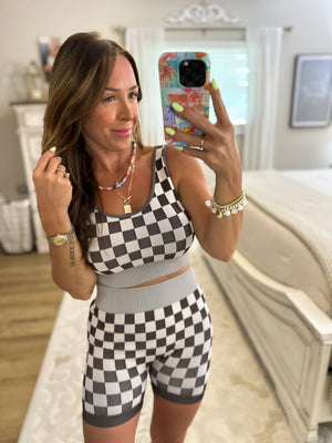 Checkmate Cropped Two Piece Set - Chocolate