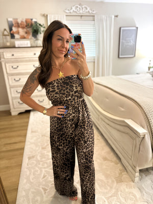 Cora Leopard Print Strapless Jumpsuit