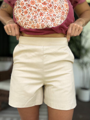 Isn't She Lovely Stiff Linen Shorts - Beige