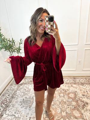 Life Of The Party Velvet Romper - Wine