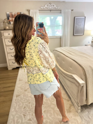 Carlie Lace Patch Ruffle Vneck Top