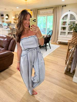 Mindy Mineral Wash Barrel Leg Jumpsuit