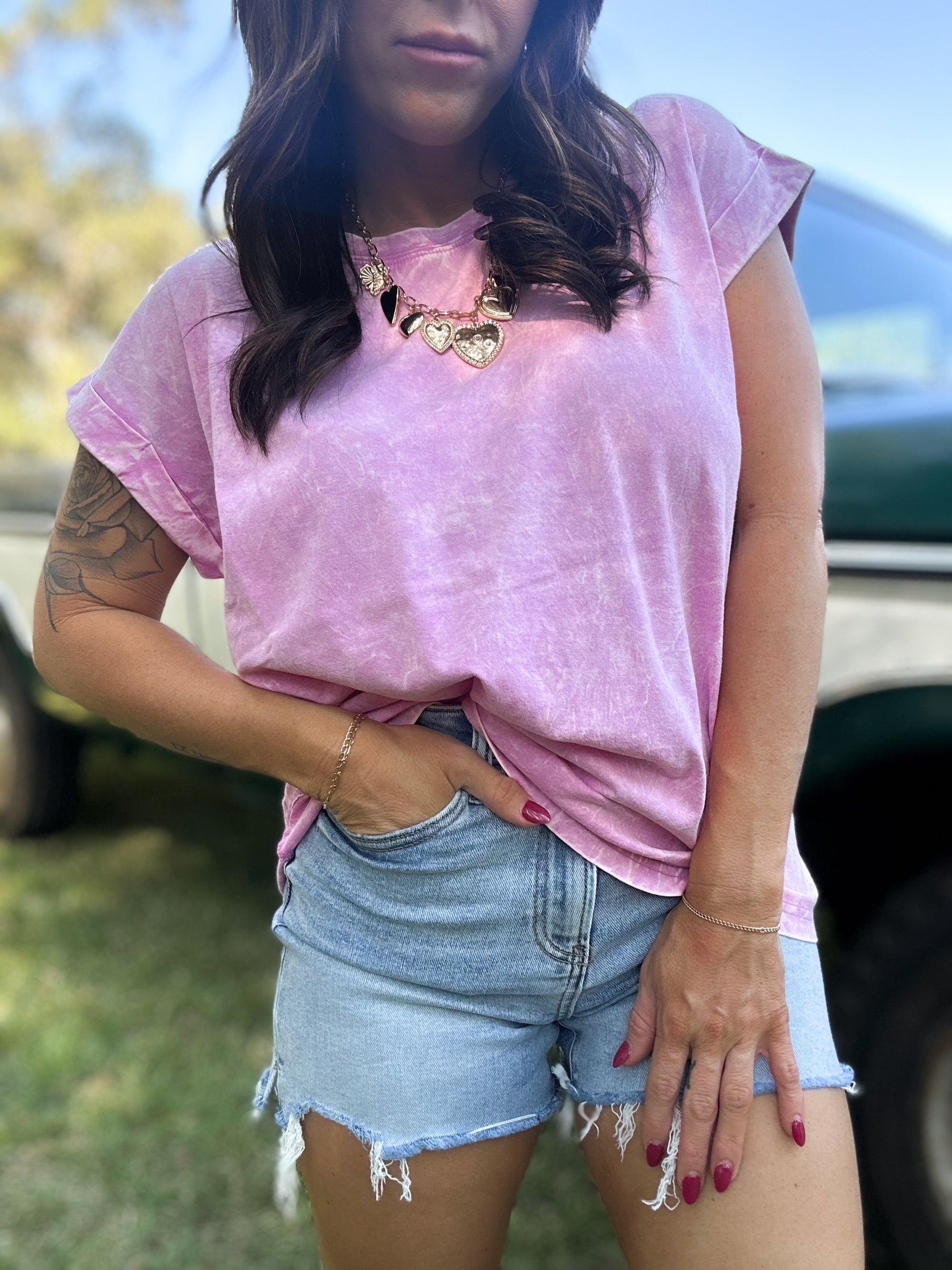 DOORBUSTER - Dani Acid Washed Tee - Mauve