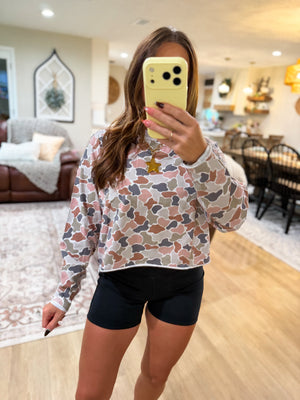 Local Girl Boxy Crop Long Sleeve Tee - Forest Camo Flora