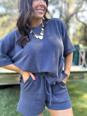 DOORBUSTER - Ali Ribbed Tee - Navy