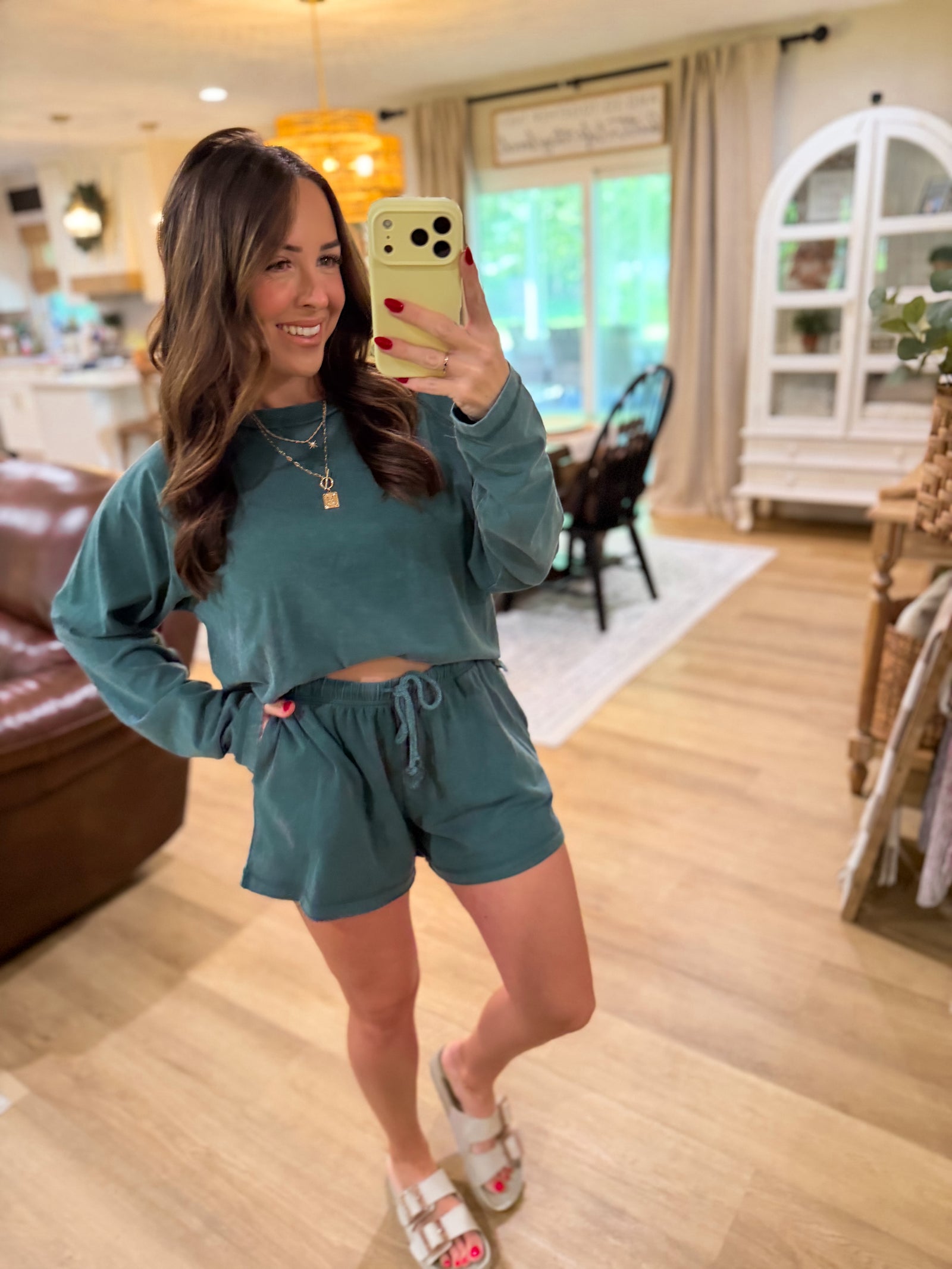 Sloane Acid Washed Long Sleeve Top - Emerald