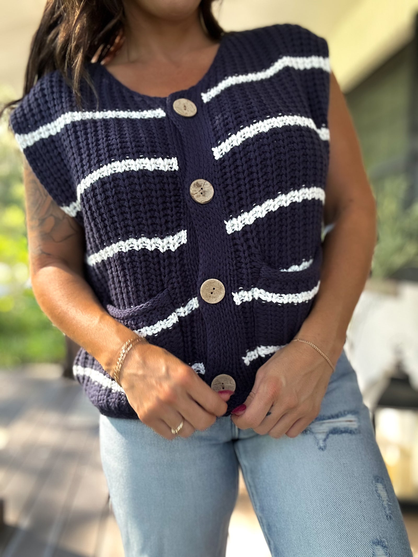 Stacy Button Down Sweater Vest - Navy