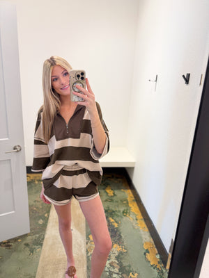 Annie Striped Oversized Pull On Set- Brown