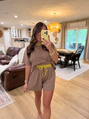 Nikki Oversized Striped Knit Top - Brown/Lime